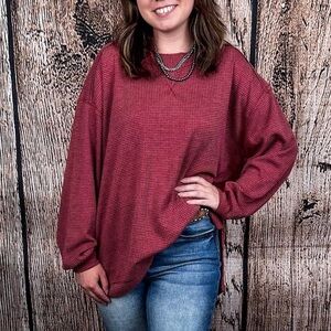 🆕 Andree By Unit Wine Tunic Oversized Large Waffle Hi-Lo Hem